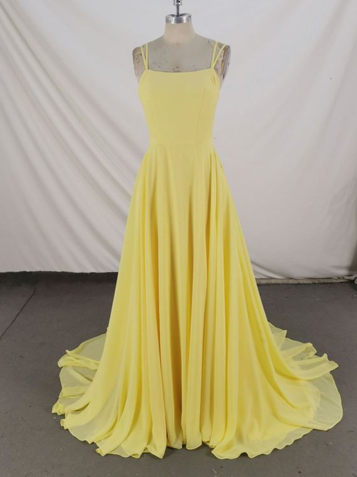 Simple Yellow Chiffon Long Prom Dress Yellow Evening Dress