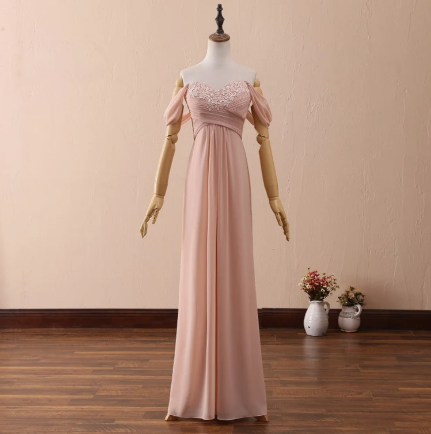 Floral Lace Prom Dress Long,sexy Off Shoulder Evening Dress Low Back,dusty Pink Draped Women Formal Party Dress,bridesmaid Dress Chiffon
