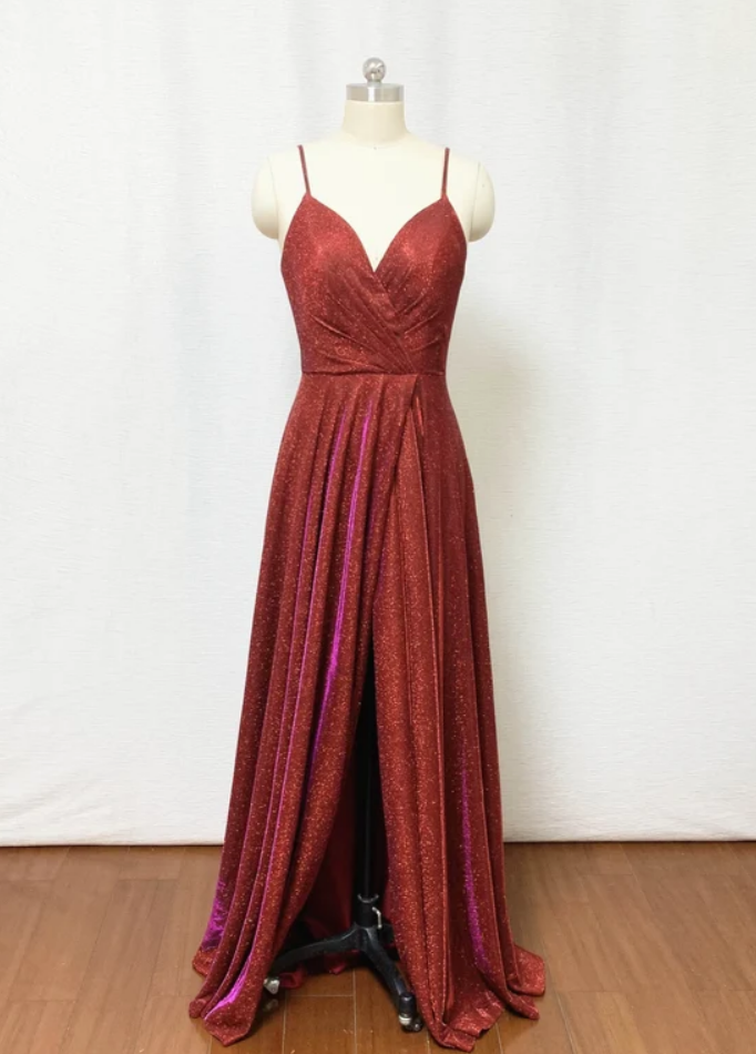 Prom Dresses Prom Dress 2022 Spaghetti Straps Glitter Long Evening Dress With Slit