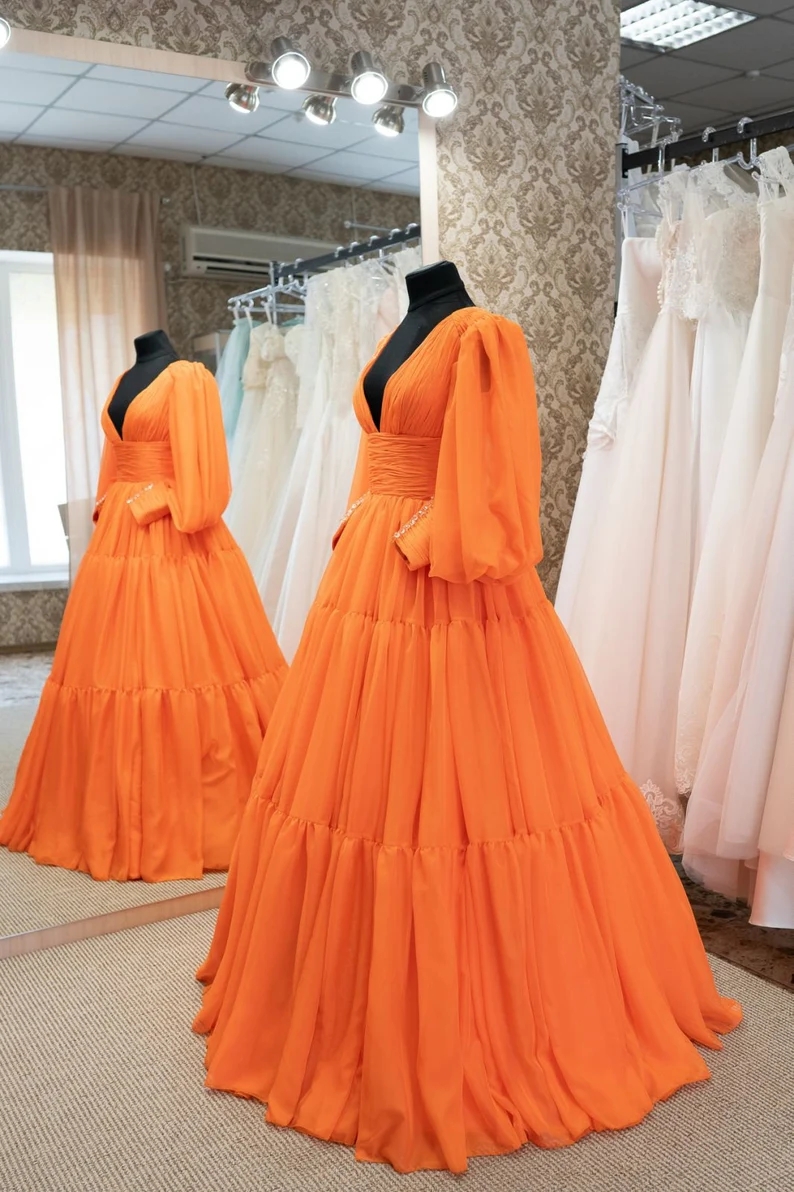 Prom Dresses Chiffon Dress, Long Sleeves Rustic Dress, Chrismas Party ...