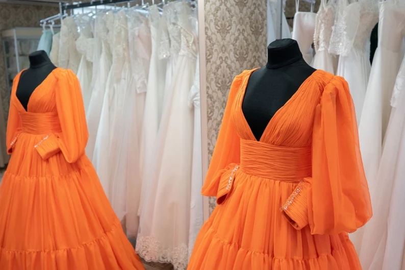 Prom Dresses Chiffon Dress, Long Sleeves Rustic Dress, Chrismas Party ...