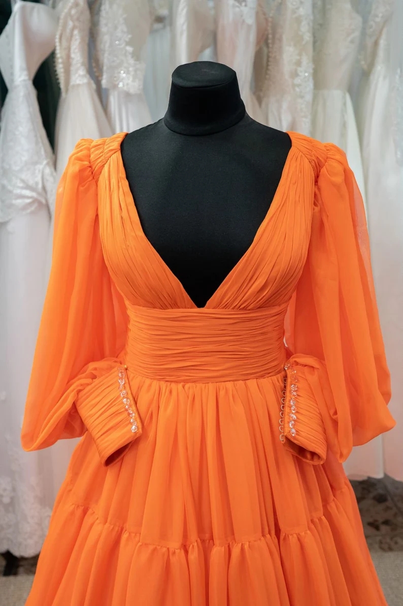 Prom Dresses Chiffon Dress, Long Sleeves Rustic Dress, Chrismas Party ...