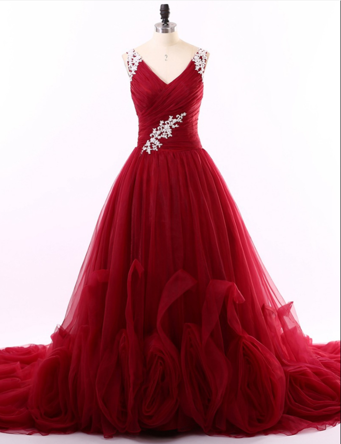 Red Prom Dresses , Unique Design Prom Dresses, V-neck Tank Prom Dresses , Custom Made Prom Dresses, Elegant Appliques Beautiful Dresses