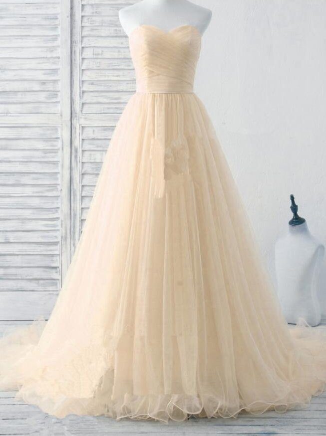 Off Shoulder Light Champagne Tulle Long Prom Dresses Custom Made Women Prom Gowns , Long Prom Party Gowns