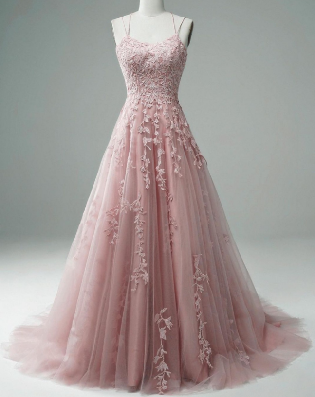 Pink Prom Dresses 2021 Lace Applique A Line Elegant Spaghetti Straps Senior Prom Gowns Robe De Soiree