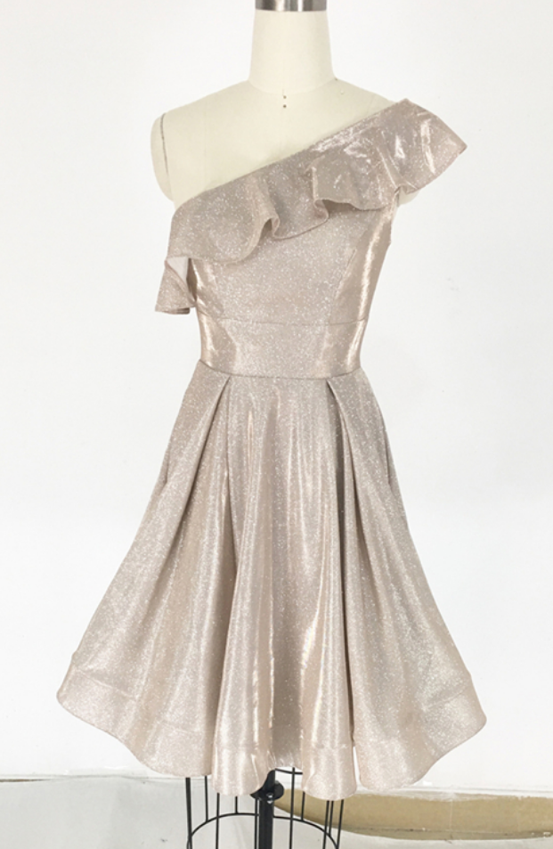 Homecoming Dresses One Shoulder Homecoming Dress Glitter Fabric Ruffles Mini Prom Dress For Quinceanera