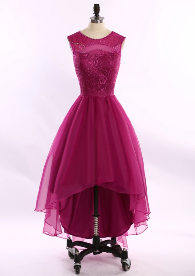 Prom Dress , Prom Dresses , Peach Red Prom Dress , Asymmetrical Prom Dress , Lace Prom Dress , O-neck Prom Dress , Custom Made Prom Dress