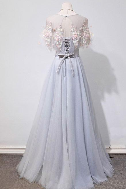 White Tulle Gold Lace Applique Long Ruffles Senior Prom Dress, Formal Dress  cg9023 main image 0
