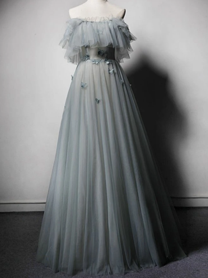 Prom Dresses Tulle Off Shoulder Custom Size Long Senior Prom Dress, Evening Dress