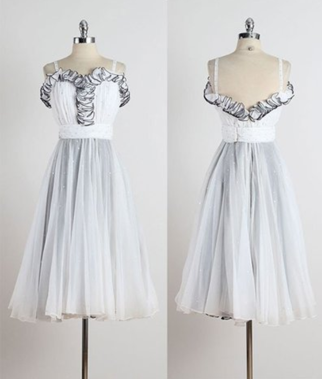 Retro A-line Prom Dress, Sweetheart Prom Dress, Spaghetti Straps Prom Dress, White Short Prom Dress