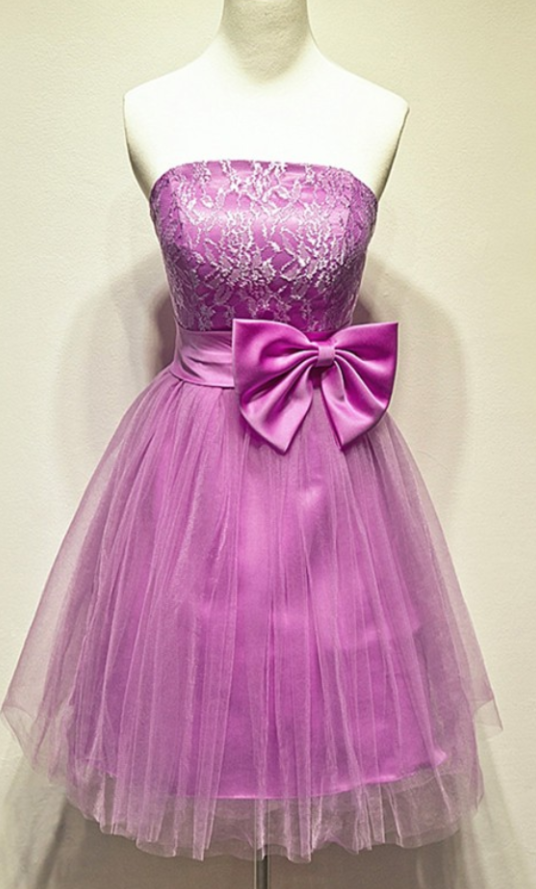 Strapless Purple Prom Dress, Tulle Short Prom Gowns, 2018 Party Dress, Elegant Homecoming Dress