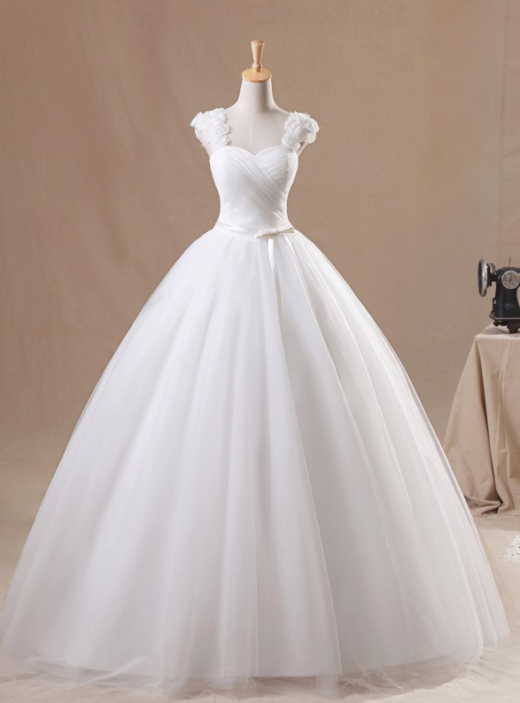 Bead Bodice Cascading Ruffles Ball Gown Wedding Dress