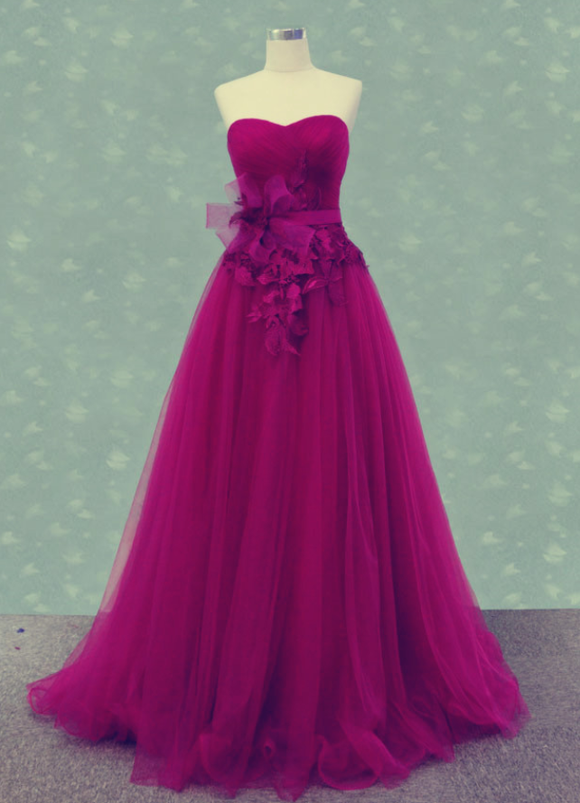Sweetheart Prom Dress,tulle Prom Dress,a-line Prom Dress,charming Prom Dress,prom Dress With Flowers