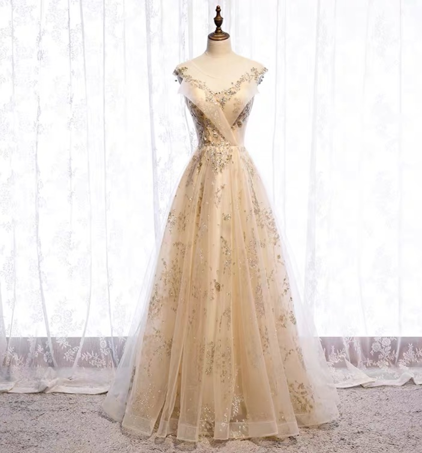 Gold Evening Dress, Sequin Party Dress,elegant Fairy Dress,custom Made