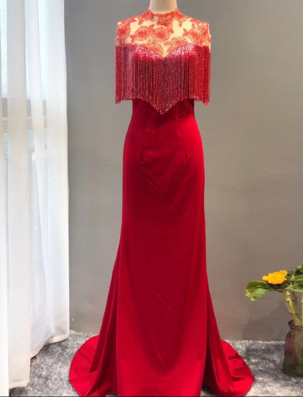 High Quality Bridal Dress, Small Bridal Mermaid Prom Dress, Red Tilted  Waist Fish Tail Evening Dress on Luulla