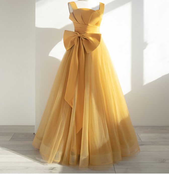 Slim Temperament Appreciation Banquet Engagement Evening Dress Suspender Yellow Dress
