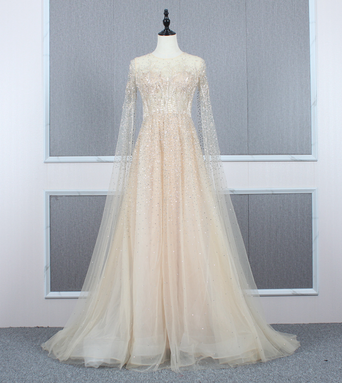 Fairy Long - Sleeved Tail Flapping Shoulder Evening Gown Bridal Toasting Dress Elegant And Noble