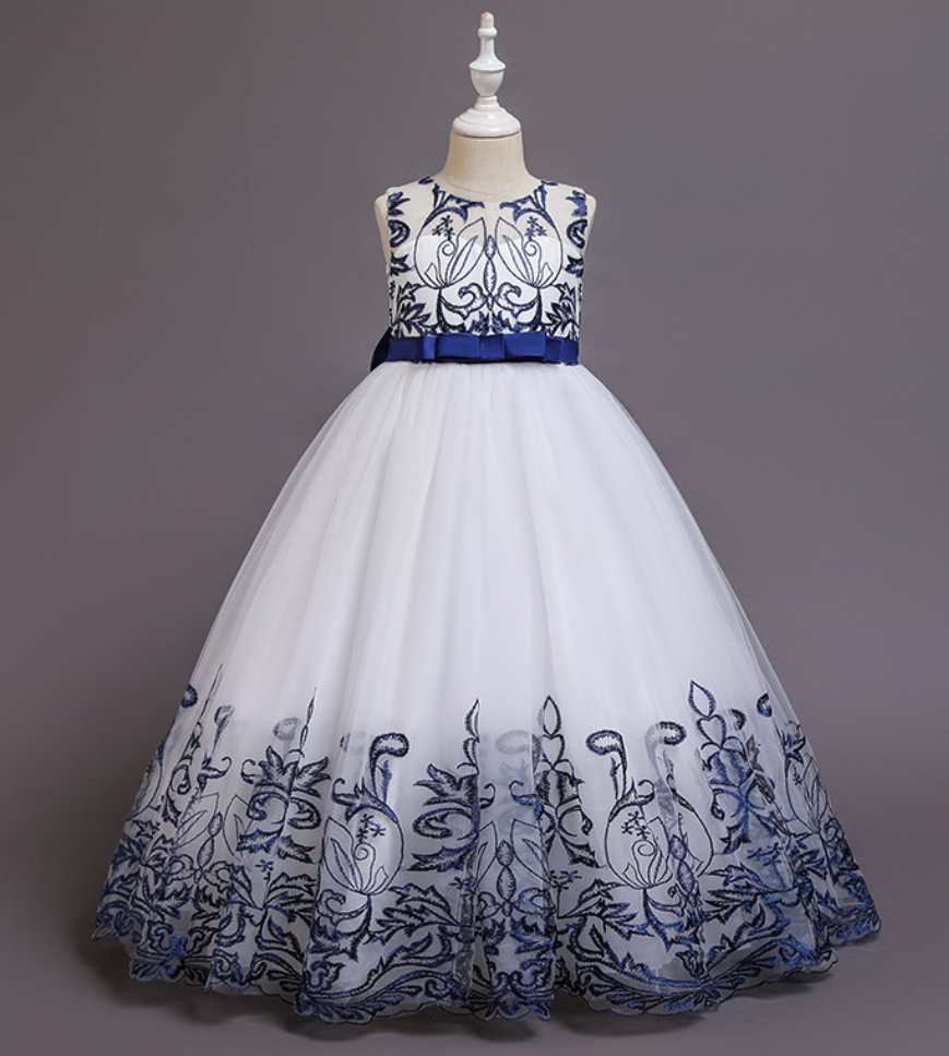 Children's Dress Bow Princess Skirt Length Lace Girls Dress
