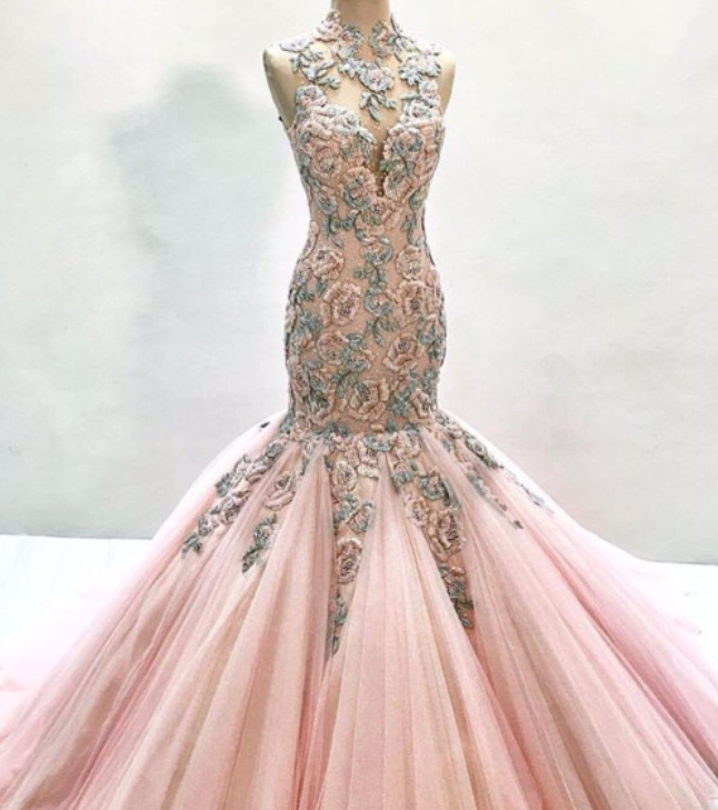 Tulle Mermaid Wedding Dress, Hand-made Sleeveless Wedding Dresses With Flower