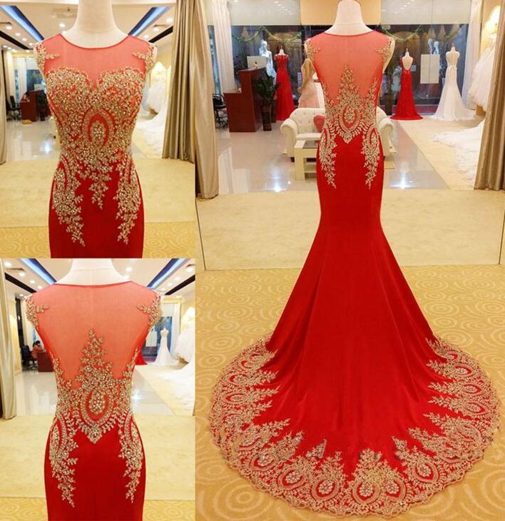 Luxury Prom Dress,red Prom Dress,mermaid Prom Dress,gold Appliques Prom Dress,handmade Prom Dress,long Prom Dress,gorgeous Prom Dress