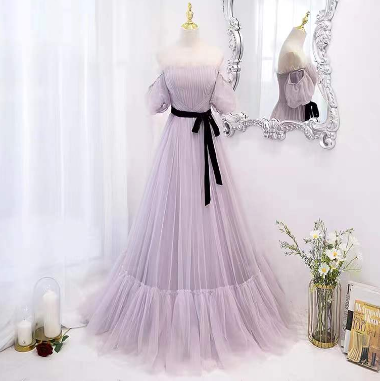 Purple Evening Dress ,off-shoulder Prom Dress, Light Luxury Dress,custom Made
