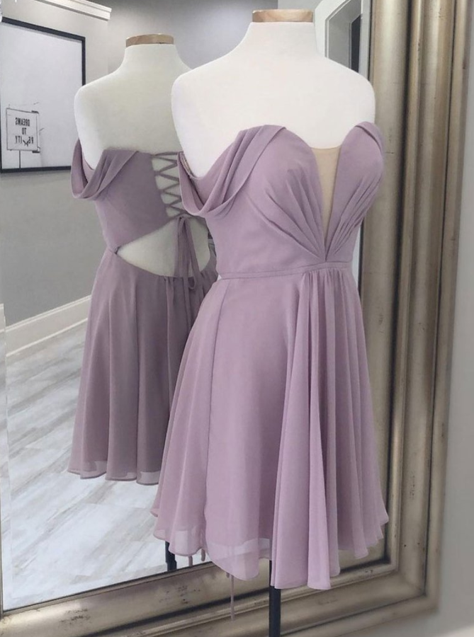 Simple A-line Chiffon Short Prom Dress, Chiffon Bridesmaid Dress