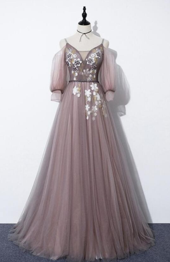 Elegant A Line V Neck Tulle Prom Dress