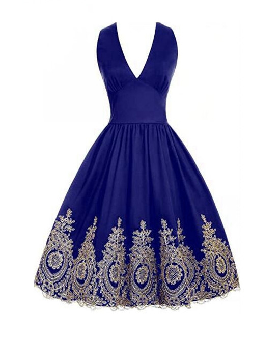 Homecoming Dresses V-neck Homecoming Dresses Fashion Gold Appliques Satin Graduation Formal Party Gowns