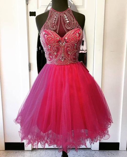 Charming Homecoming Dresses, Homecoming Dresses,cute Pink Dresses, Homecoming Dresses, Sweetheart Beaded Prom Dresses