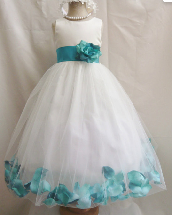 Flower Girl Dresses With Teal Rose Petal Dress Wedding Easter Bridesmaid - For Baby Children Toddler Teen Girls