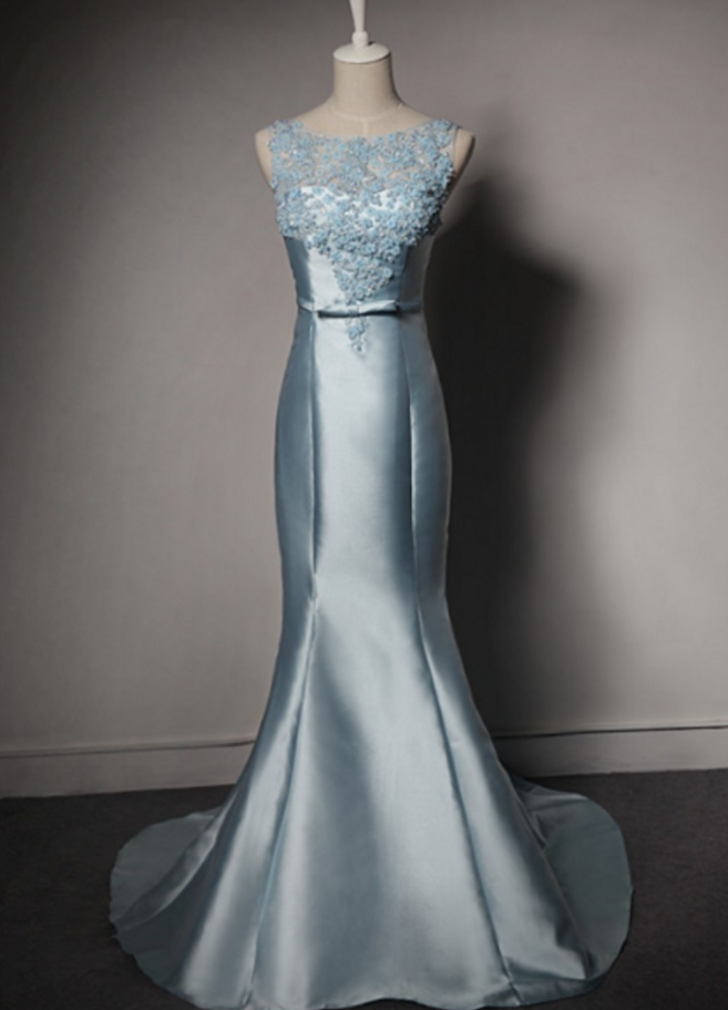 Satin Prom Dress Mermaid Prom Dress Appliques Prom Dress Long Prom Dress