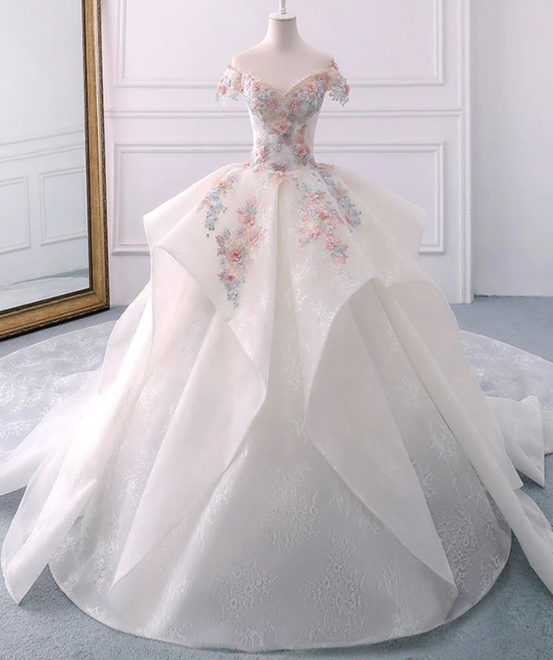 chinese dress ladies Shiny A-Line Sweetheart Tulle Off Shoulder Long Prom Dress, Evening Dr –  cathyprom main image 0