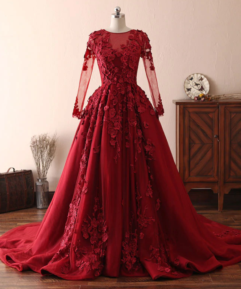 Prom Dresses,lace Satin Long Prom Dress, Lace Evening Dress
