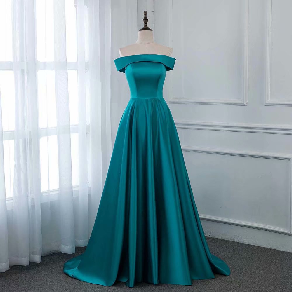 Blue Evening Dress Pageant Dresses Boat Neck Fashion Simple Evening Gown Competition Gown Zipper Back