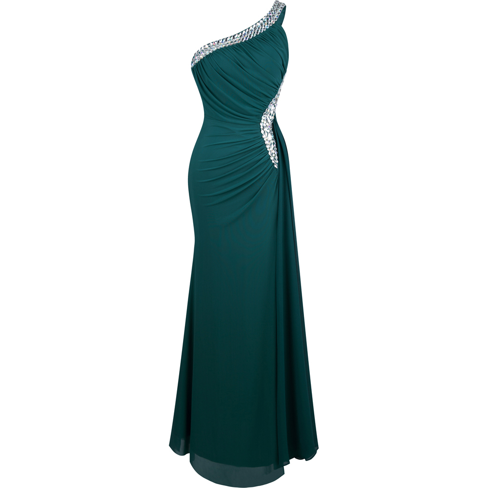 Teal Green Prom Dresses Long One Shoulder Backless Evening Gowns