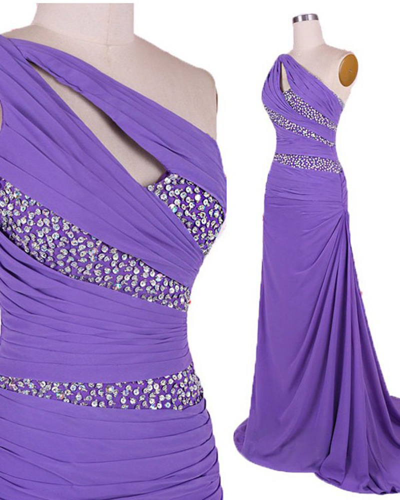 Purple Prom Dresses,sexy Prom Dress,mermaid Prom Dresses, Chiffon Prom Dress,one Shoulder Evening Dress