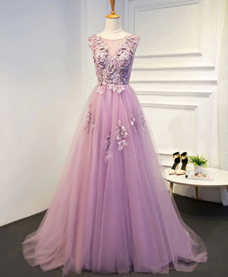 Prom Dresses,elegant A Line Tulle Lace Long Prom Dress, Evening Dress