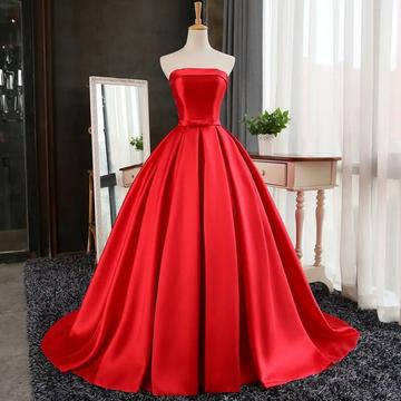 Long Satin Strapless Ball Gowns Prom Dresses