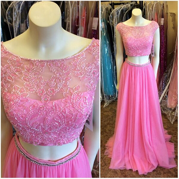 2 Piece Prom Gown,two Piece Prom Dresses,pink Evening Gowns,2 Pieces Party Dresses,chiffon Evening Gowns,glitter Formal Dress,sparkly Evening