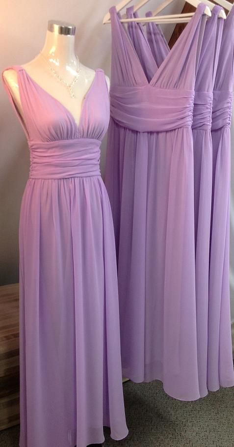 Lilac Bridesmaid Gown,pretty Prom Dresses,chiffon Prom Gown,simple Bridesmaid Dress, Bridesmaid Dresses,v Neck Bridesmaid Gowns For Brides