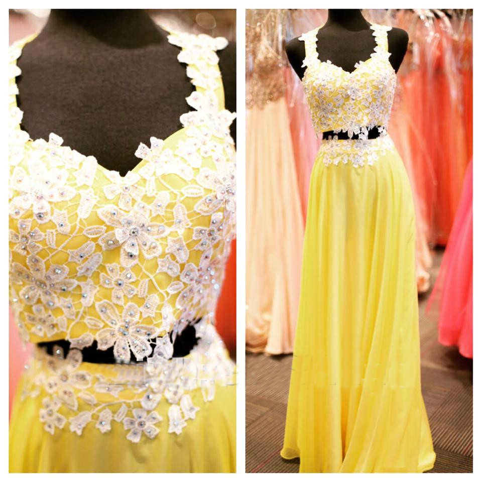 Beaded Prom Dresses,beading Prom Dress,yellow Prom Gown,2 Pieces Prom Gowns,elegant Evening Dress,lace Evening Gowns,2 Piece Evening Gowns