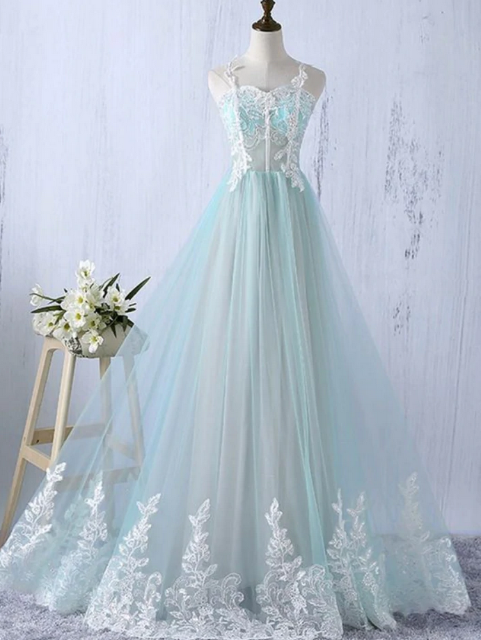 Prom Dresses,sweetheart Mint Tulle Long Lace Senior Prom Dress, Party Dress