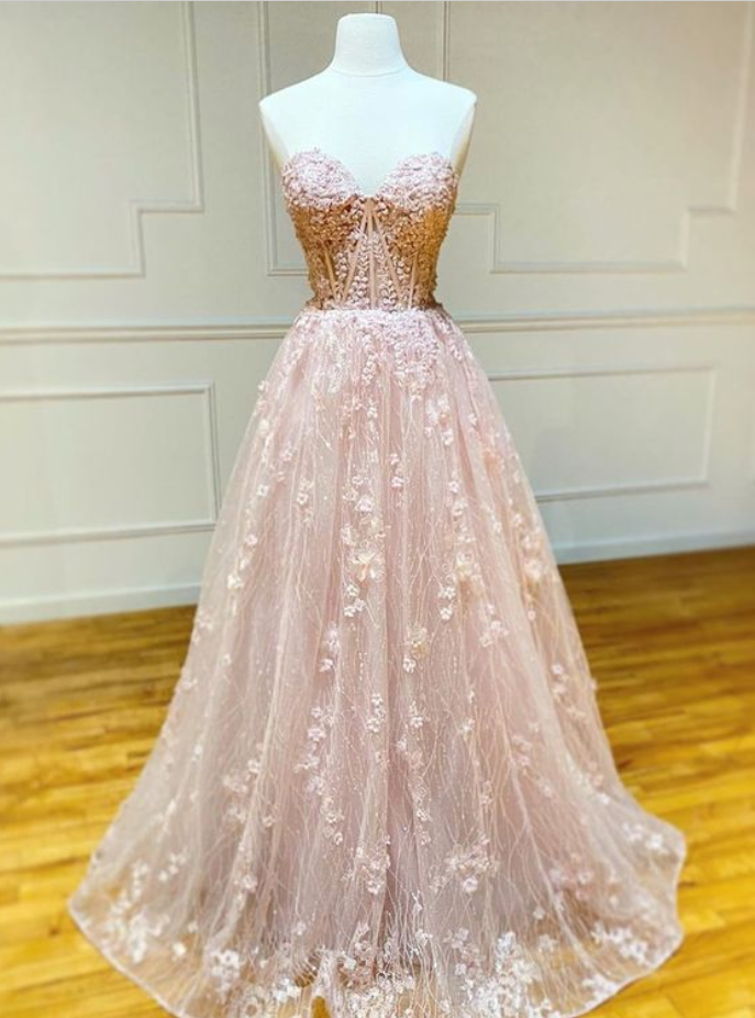 Prom Dresses,sweetheart Neck Strapless Floral Long Prom Dresses, Long Floral Formal Evening Dresses