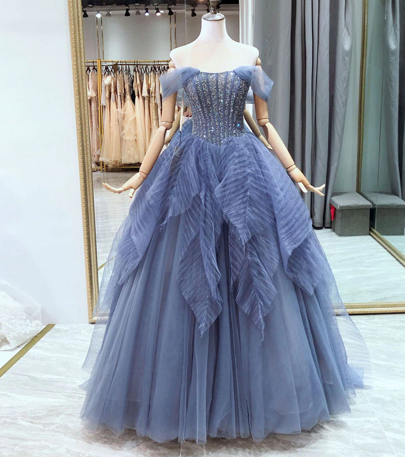 prom dresses,sweetheart neck tulle beads sequin long prom dress