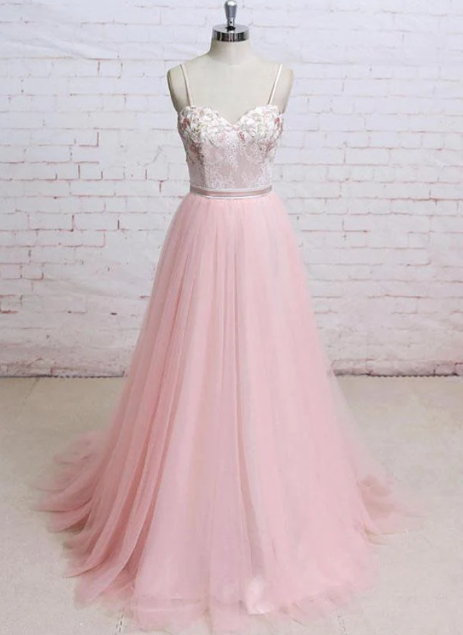 Prom Dresses,spaghetti Straps Lace Flora Tulle Sweetheart Backless Wedding Dress,prom Dress