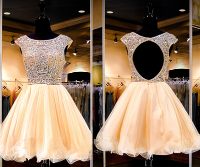 Homecoming Dress, Short Sleeve Prom Dress, Tulle Party Dress, Sexy Mini Prom Dress,shiny Beading Dress
