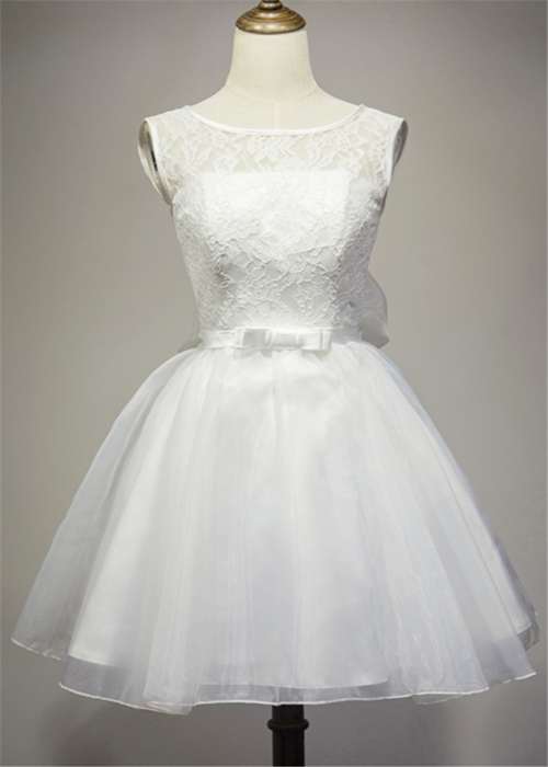 White Lace And Organza Short Simple Graduation Dress, Lovely Party Dress