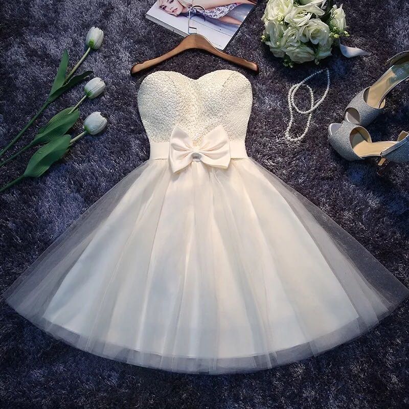 Cute Lace And Tulle Teen Formal Dresses, Short Prom Dress With Bow, Lovely Formal Dress