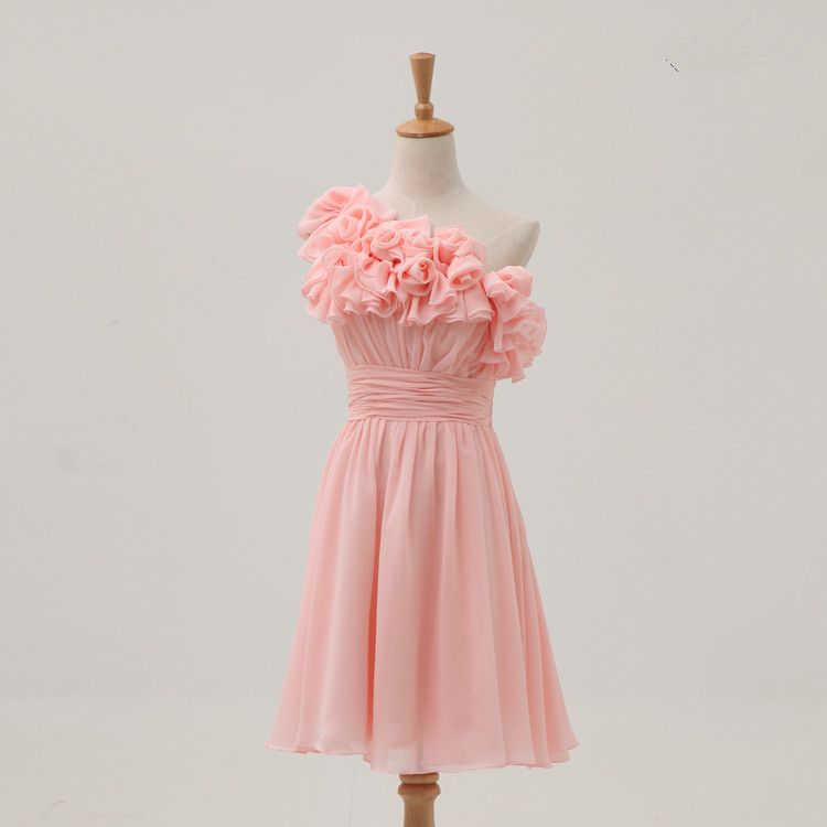 Short Pink One-shoulder Short Pink Formal Dress, Evening Dress, Homecoming