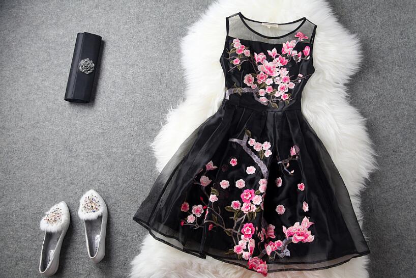 Black Organza Floral Women Dresses, Homecoming Dresses, Organza Dresses
